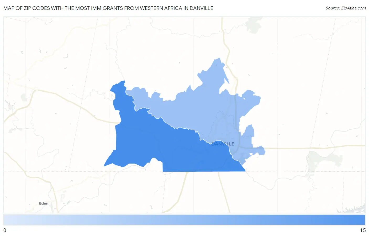 Zip Codes with the Most Immigrants from Western Africa in Danville Map