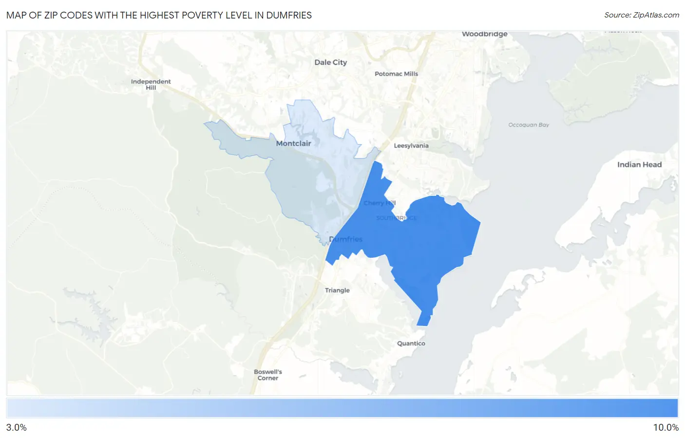 Zip Codes with the Highest Poverty Level in Dumfries Map