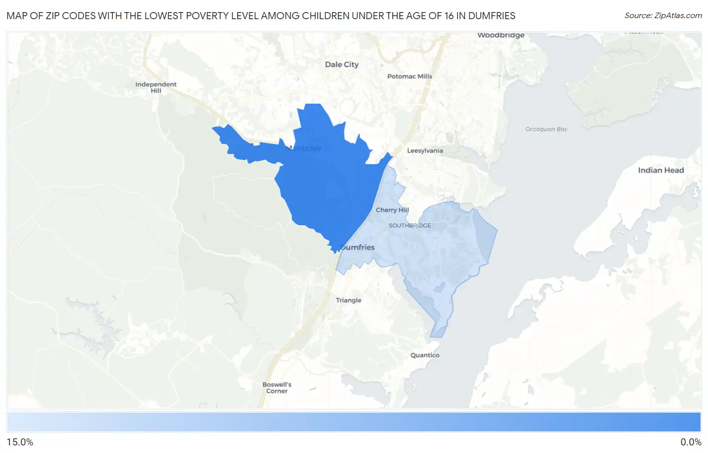 Zip Codes with the Lowest Poverty Level Among Children Under the Age of 16 in Dumfries Map
