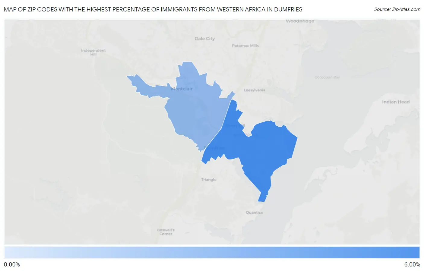 Zip Codes with the Highest Percentage of Immigrants from Western Africa in Dumfries Map