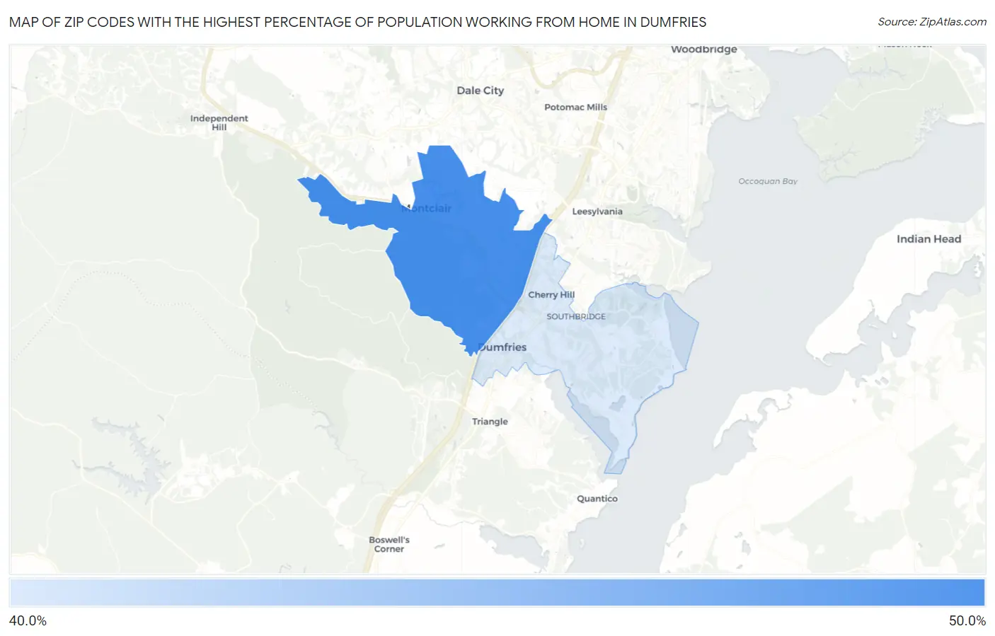 Zip Codes with the Highest Percentage of Population Working from Home in Dumfries Map