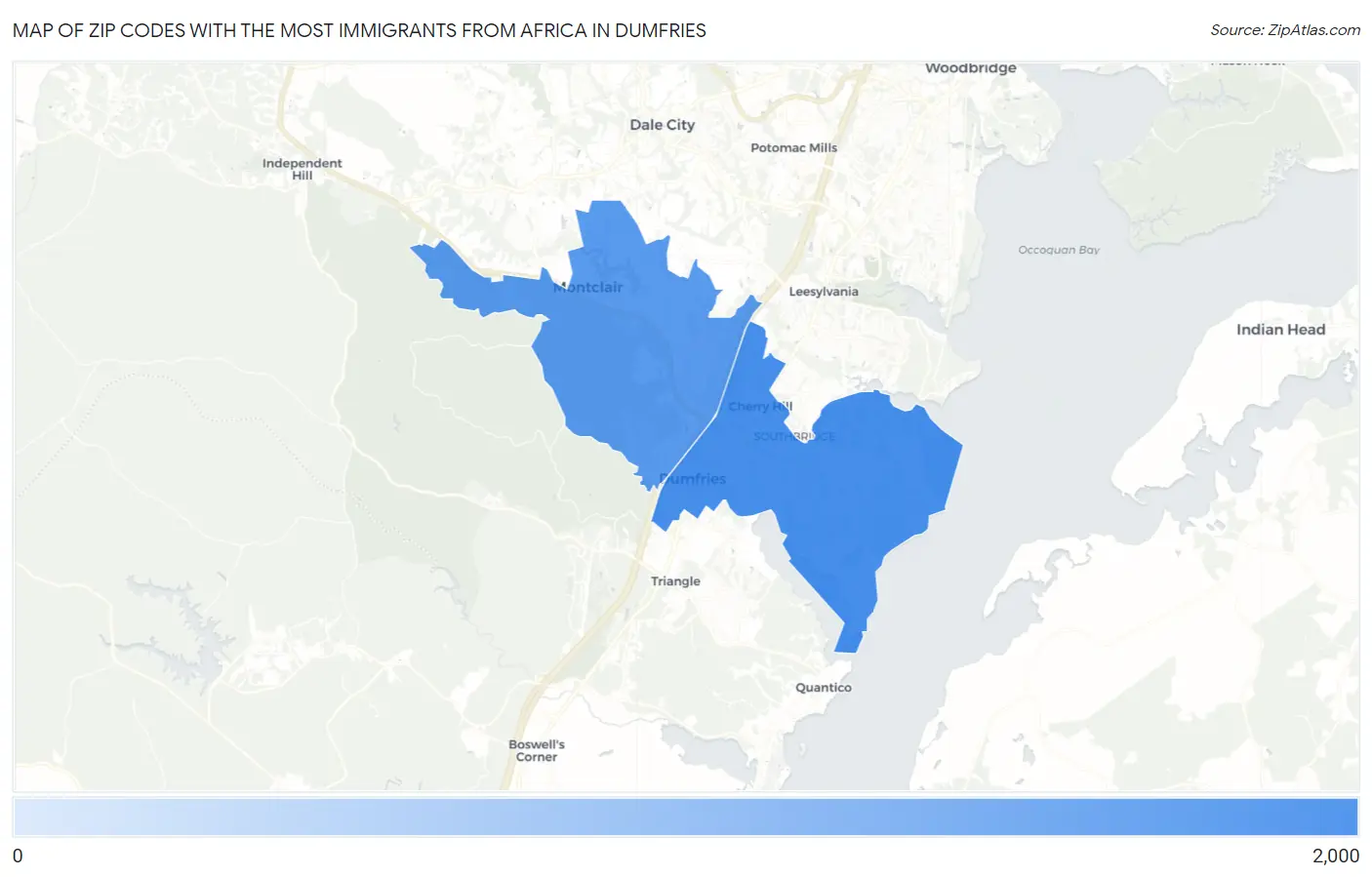 Zip Codes with the Most Immigrants from Africa in Dumfries Map