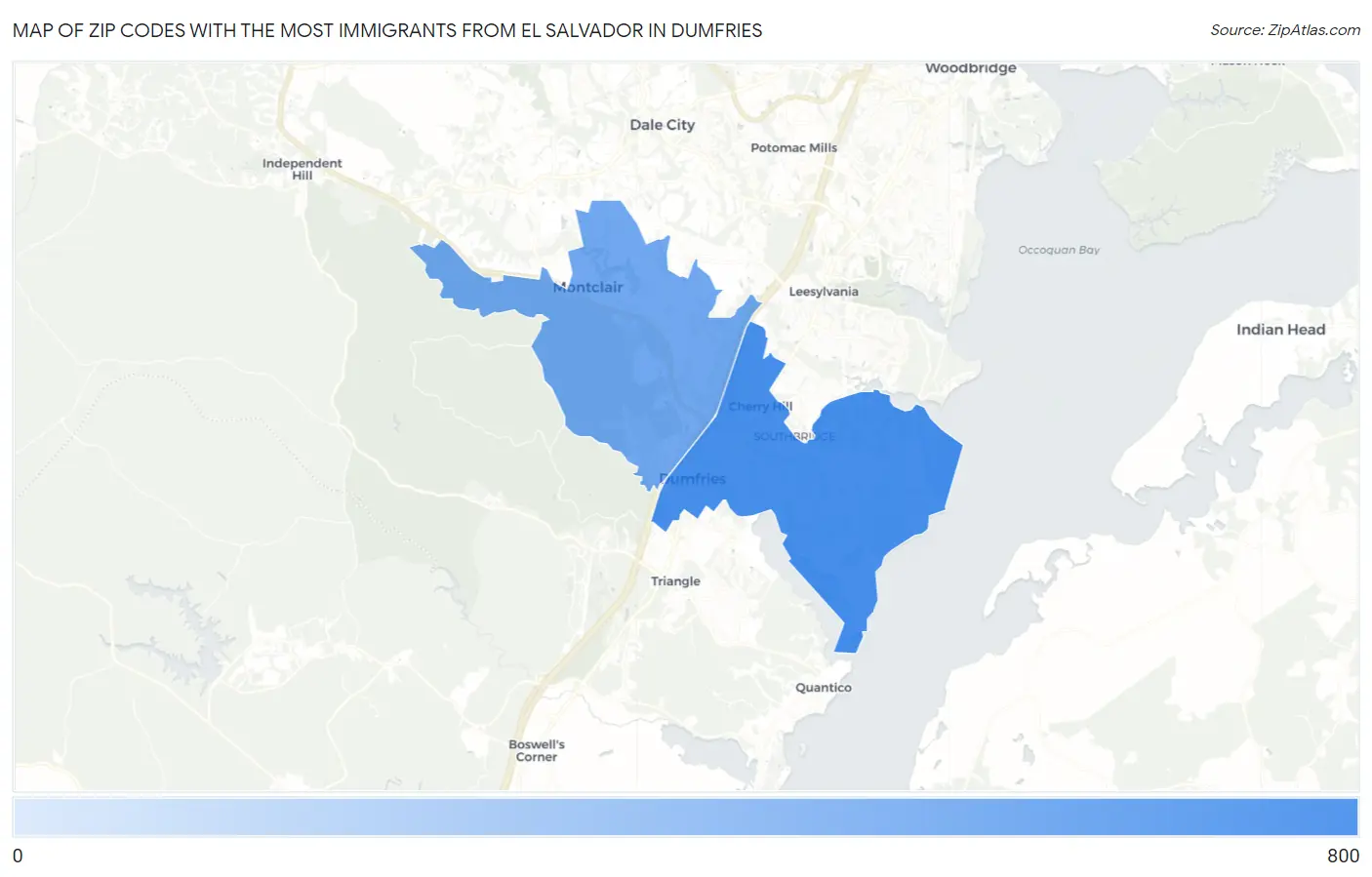 Zip Codes with the Most Immigrants from El Salvador in Dumfries Map