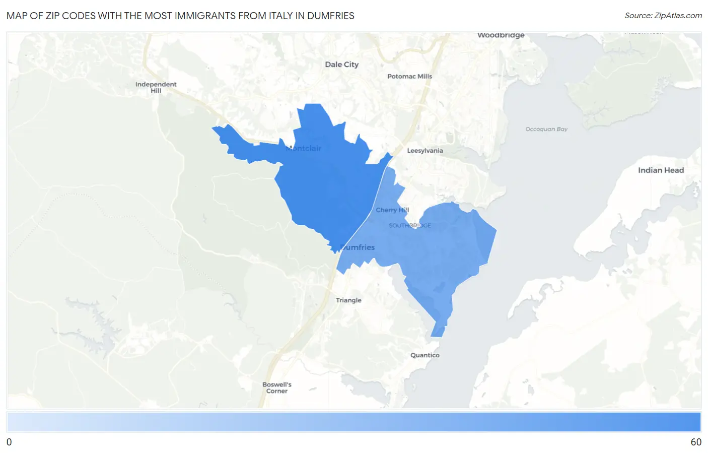 Zip Codes with the Most Immigrants from Italy in Dumfries Map