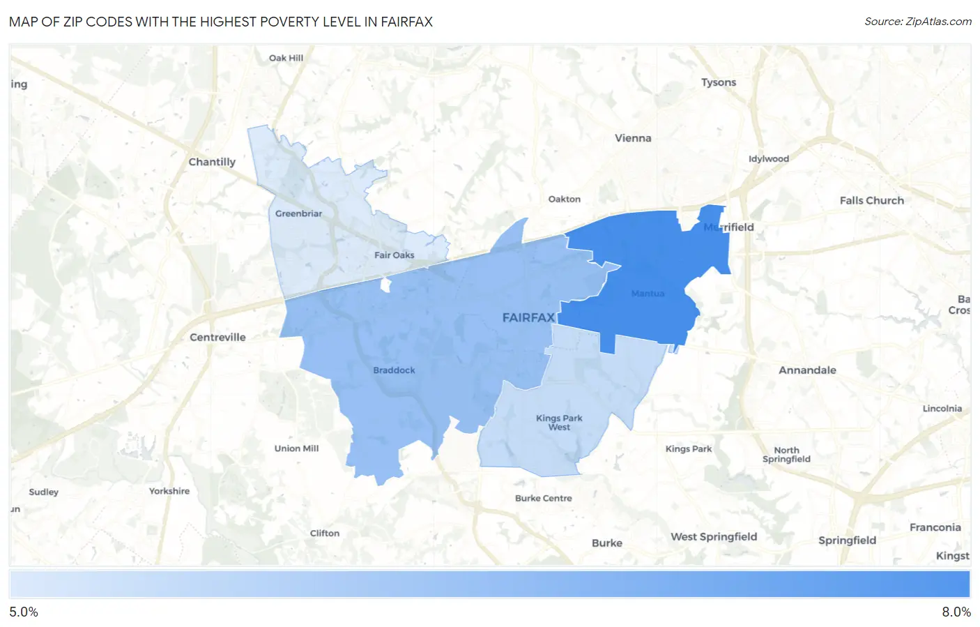 Zip Codes with the Highest Poverty Level in Fairfax Map