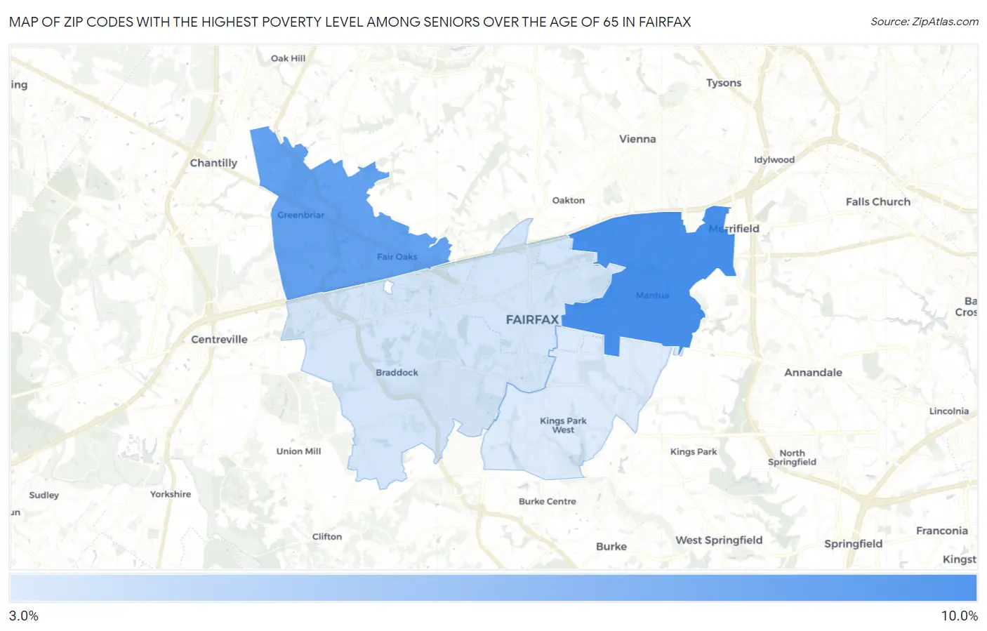 Zip Codes with the Highest Poverty Level Among Seniors Over the Age of 65 in Fairfax Map