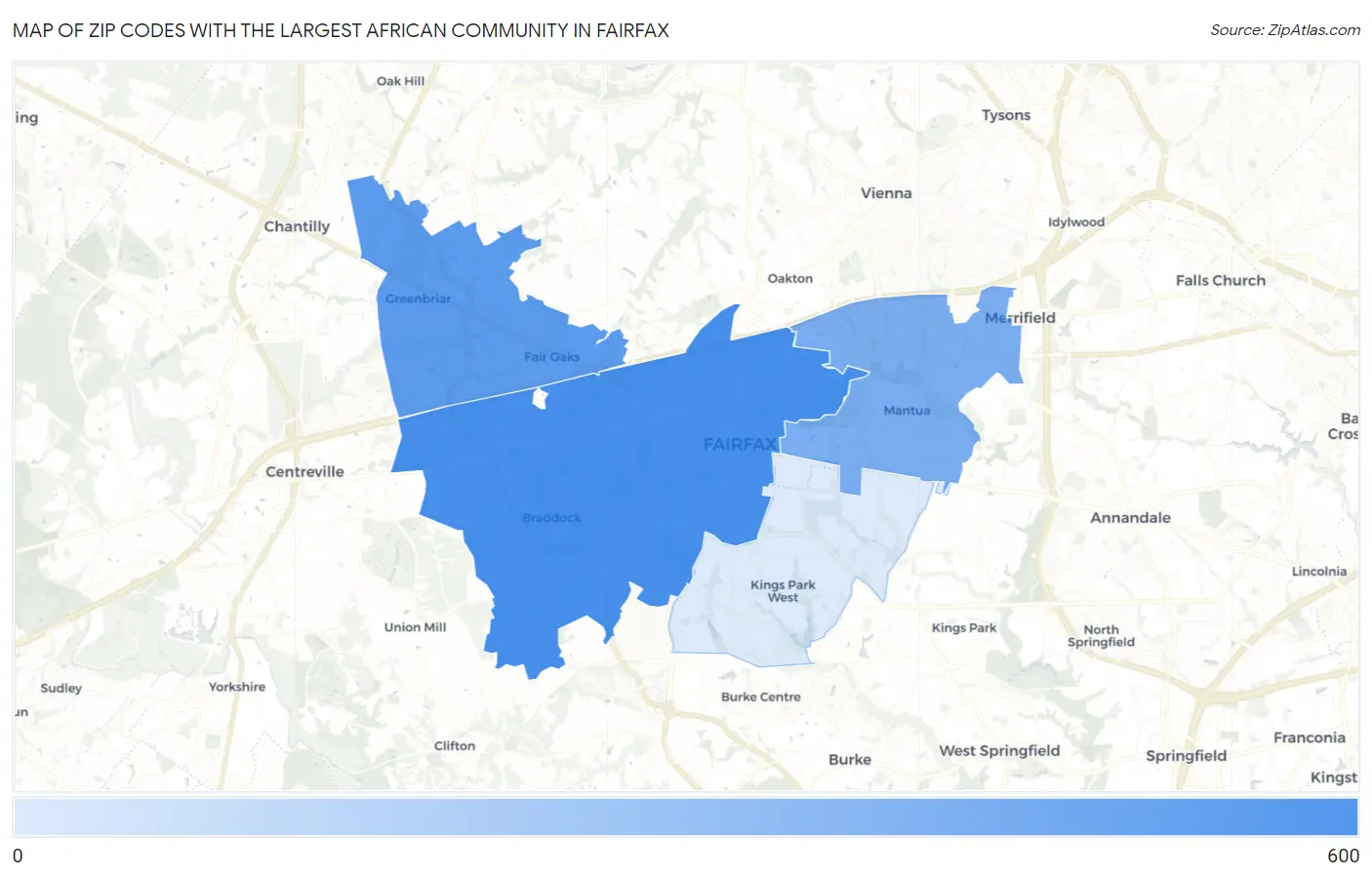 Zip Codes with the Largest African Community in Fairfax Map