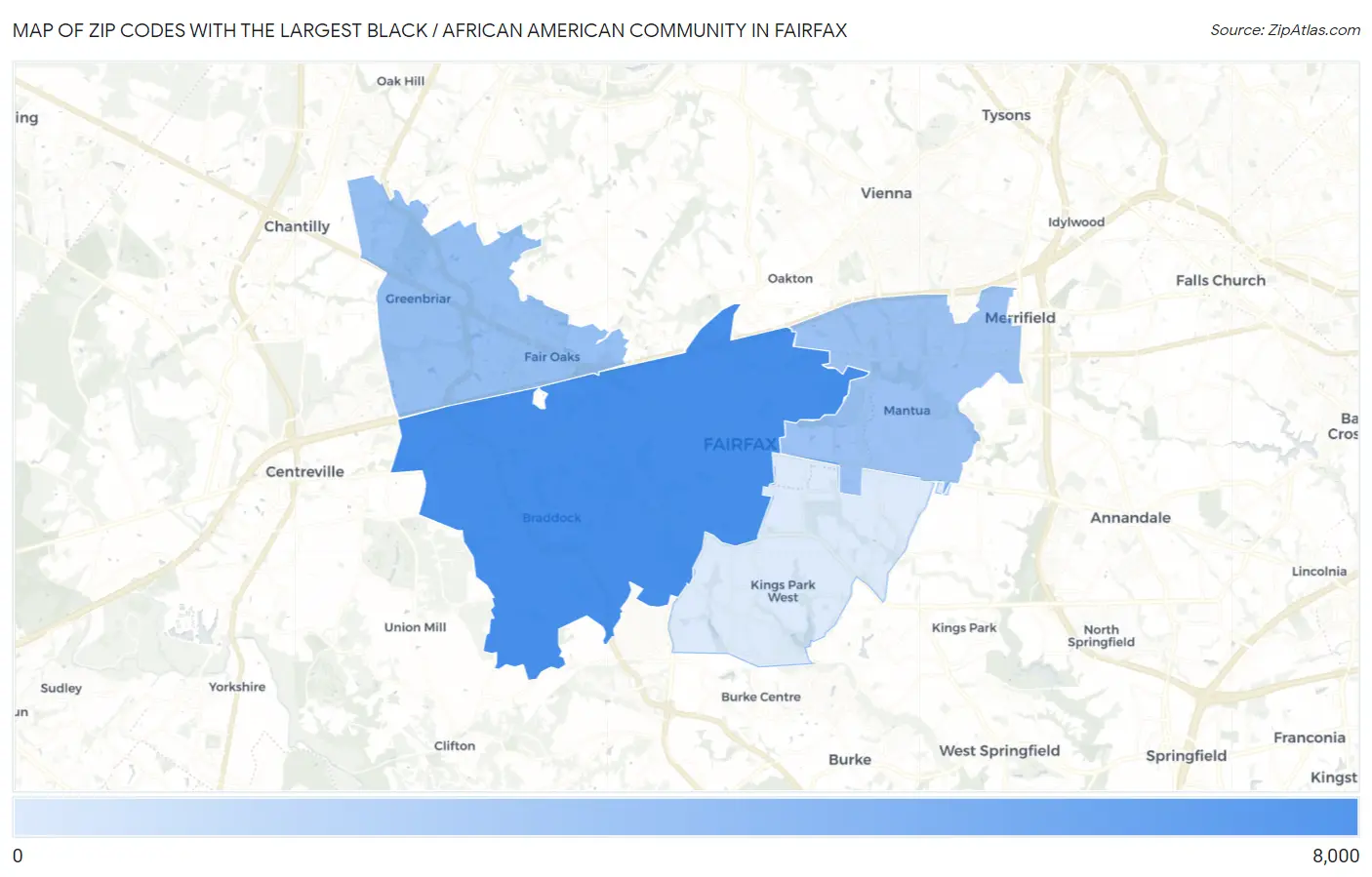 Zip Codes with the Largest Black / African American Community in Fairfax Map