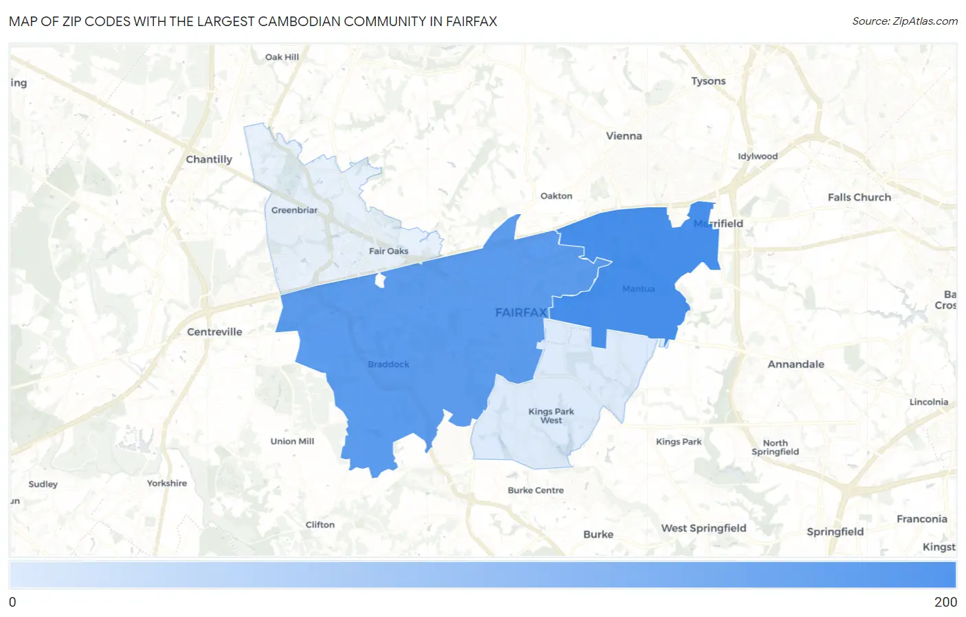 Zip Codes with the Largest Cambodian Community in Fairfax Map