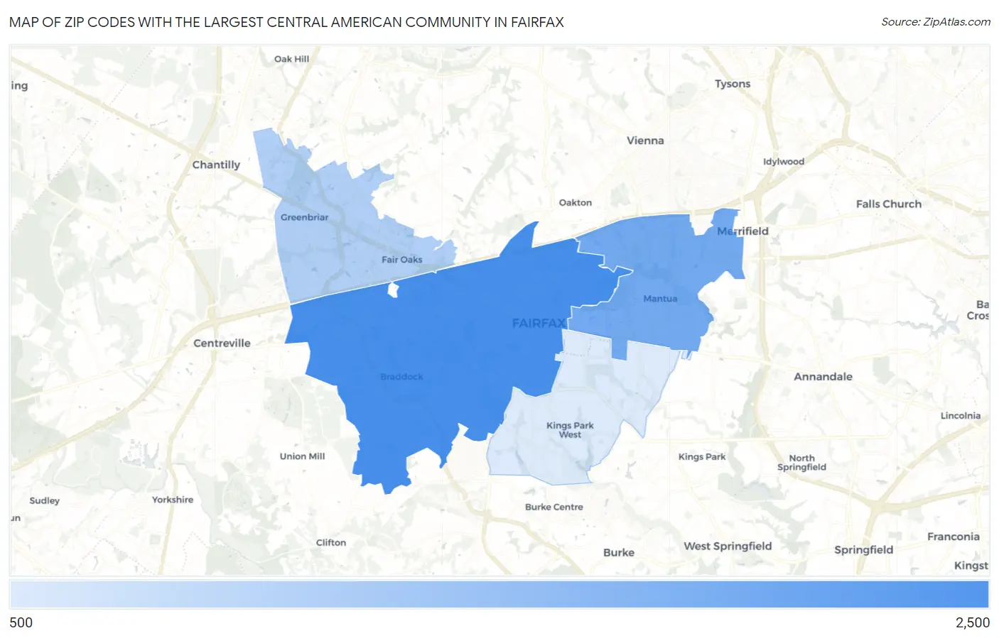 Zip Codes with the Largest Central American Community in Fairfax Map