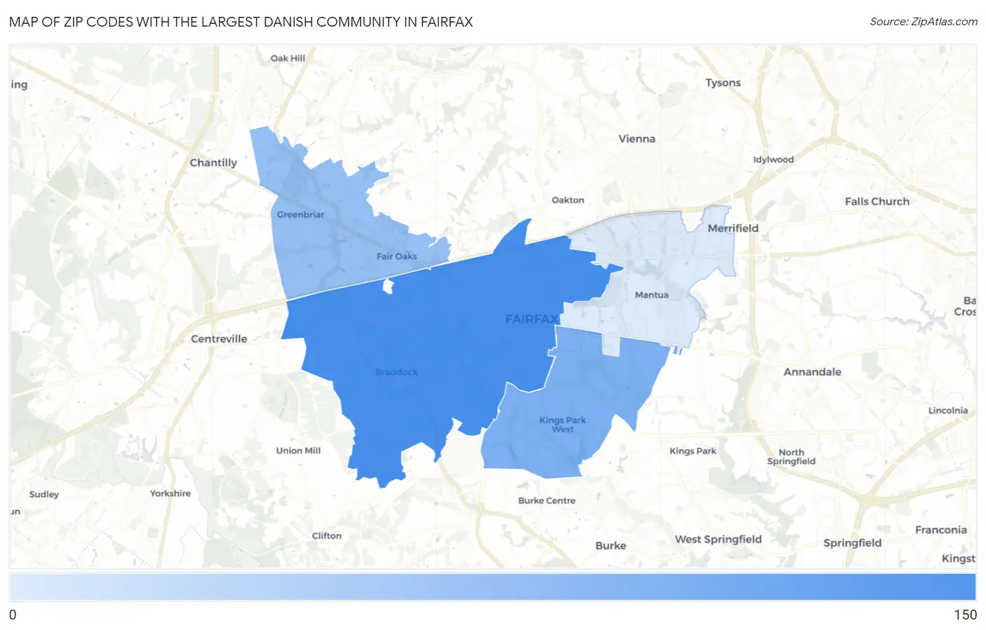 Zip Codes with the Largest Danish Community in Fairfax Map