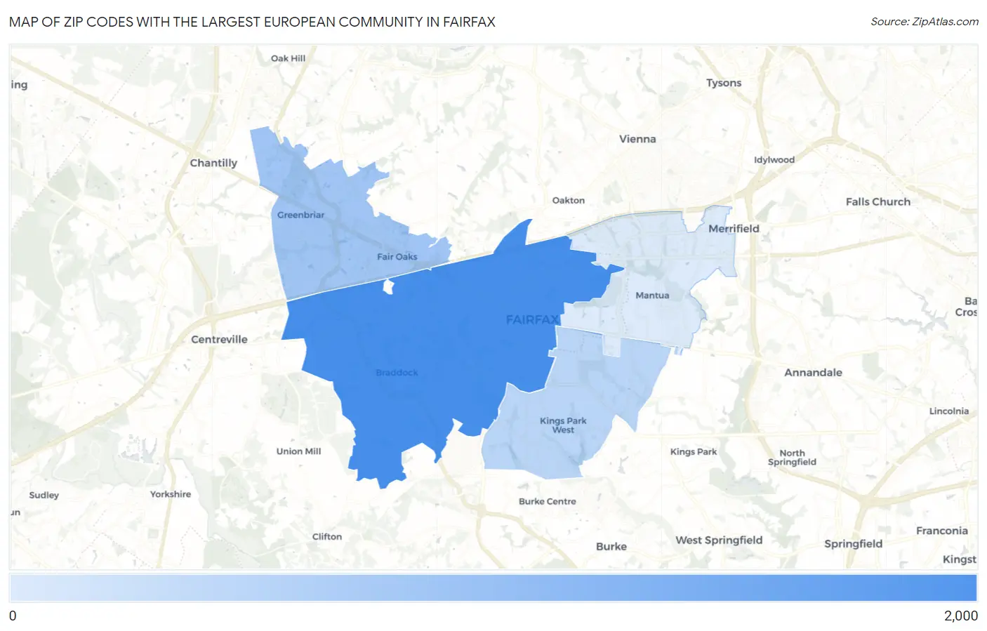 Zip Codes with the Largest European Community in Fairfax Map
