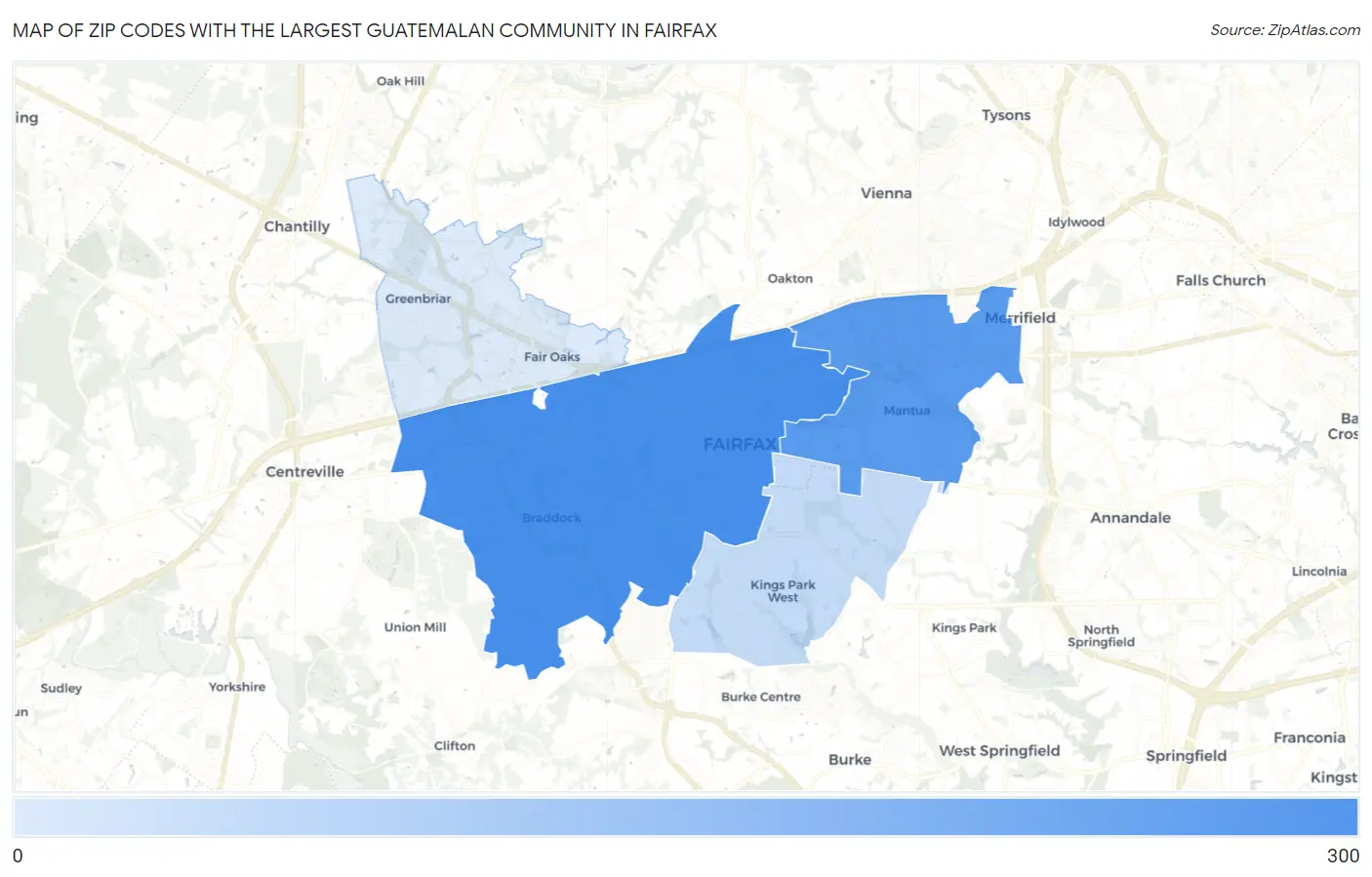 Zip Codes with the Largest Guatemalan Community in Fairfax Map