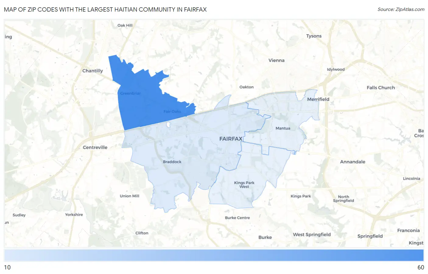 Zip Codes with the Largest Haitian Community in Fairfax Map