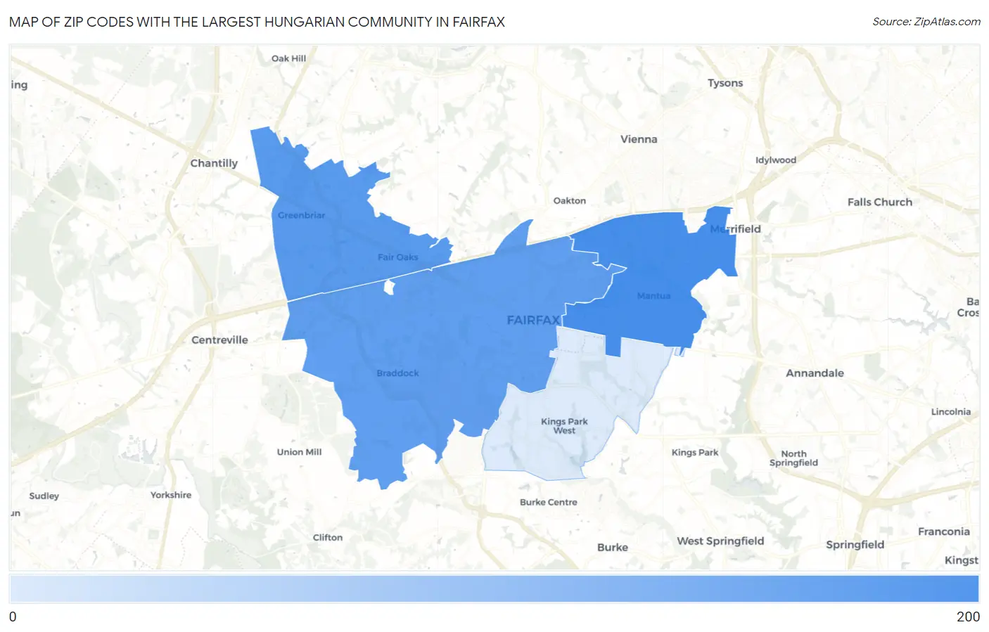 Zip Codes with the Largest Hungarian Community in Fairfax Map