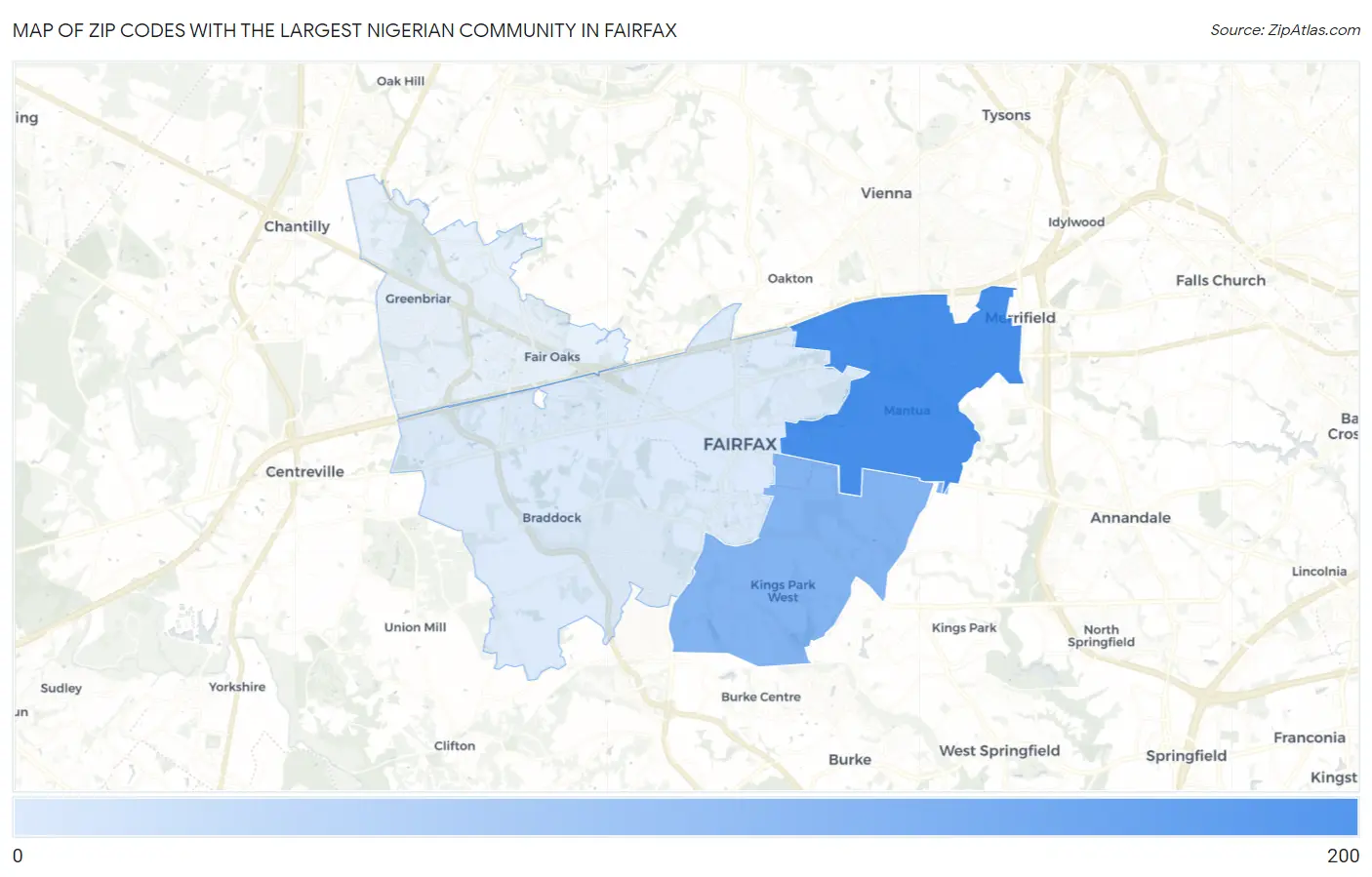 Zip Codes with the Largest Nigerian Community in Fairfax Map