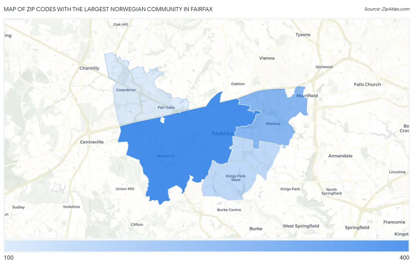 Zip Codes with the Largest Norwegian Community in Fairfax Map