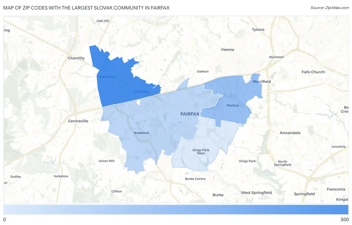 Zip Codes with the Largest Slovak Community in Fairfax Map