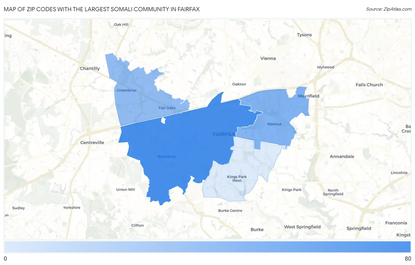 Zip Codes with the Largest Somali Community in Fairfax Map