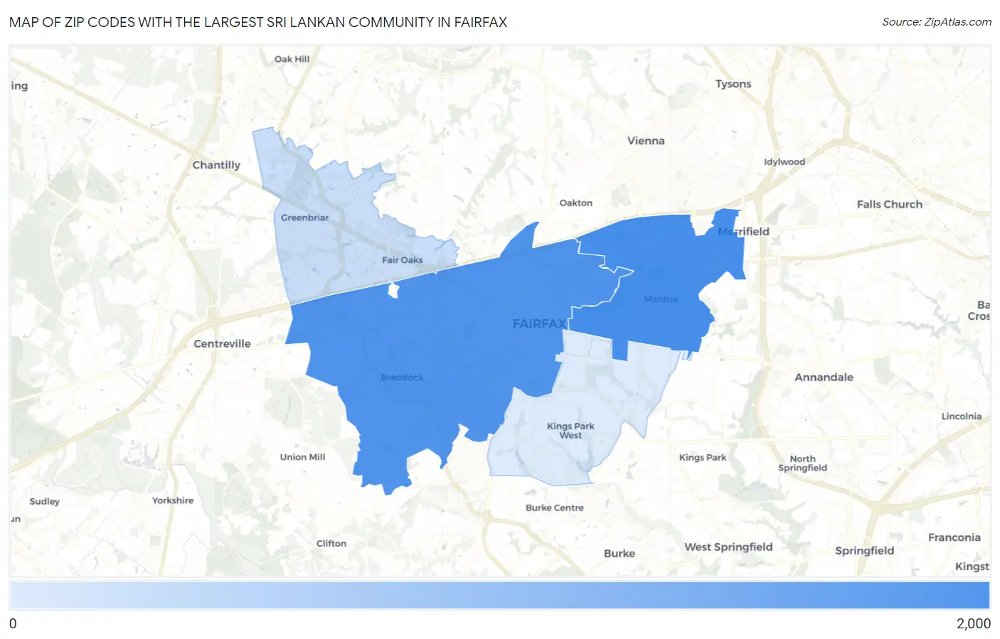 Zip Codes with the Largest Sri Lankan Community in Fairfax Map
