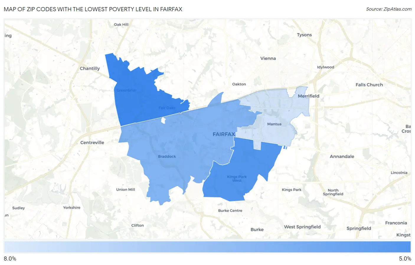 Zip Codes with the Lowest Poverty Level in Fairfax Map