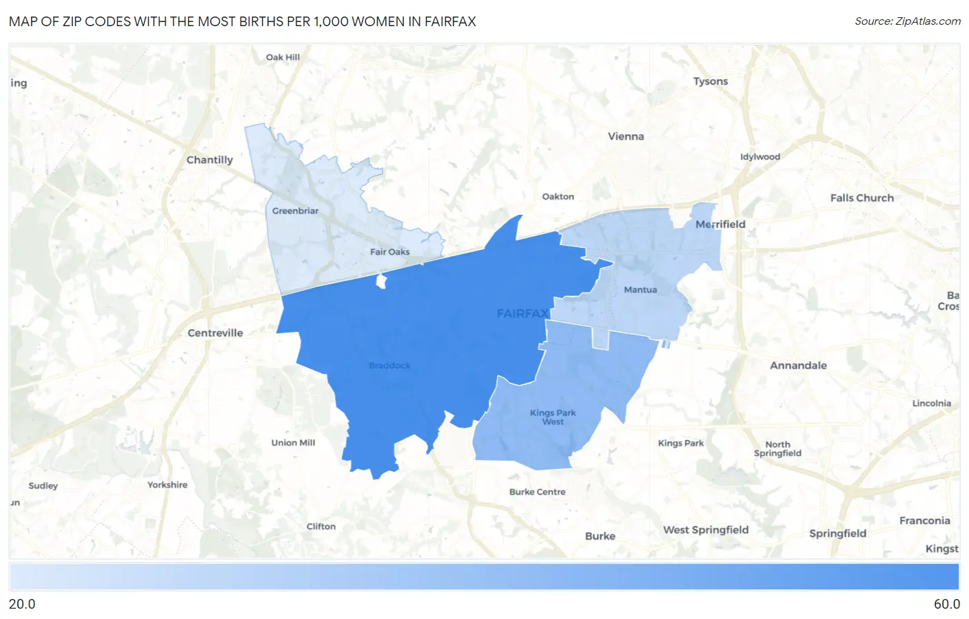 Zip Codes with the Most Births per 1,000 Women in Fairfax Map
