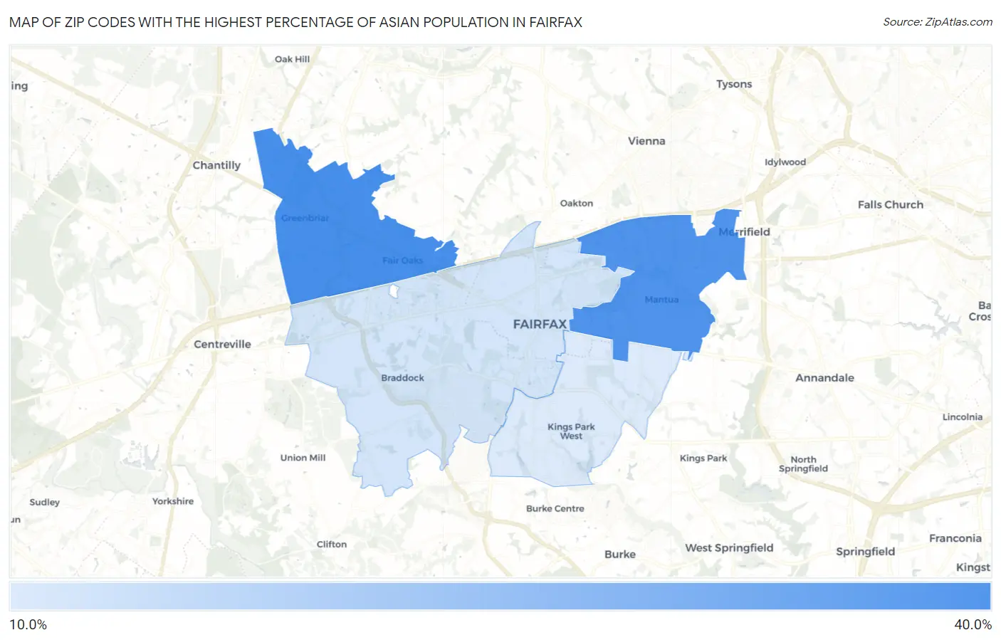 Zip Codes with the Highest Percentage of Asian Population in Fairfax Map