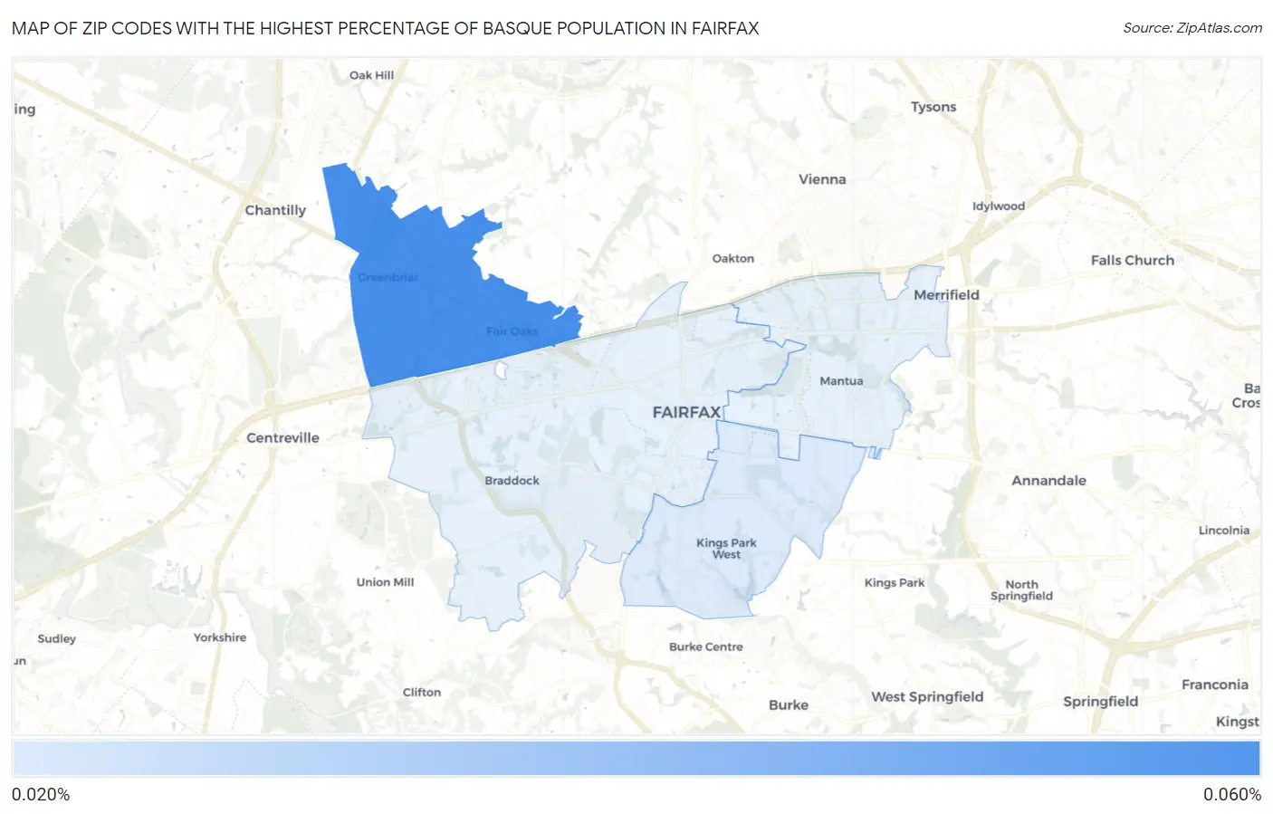 Zip Codes with the Highest Percentage of Basque Population in Fairfax Map