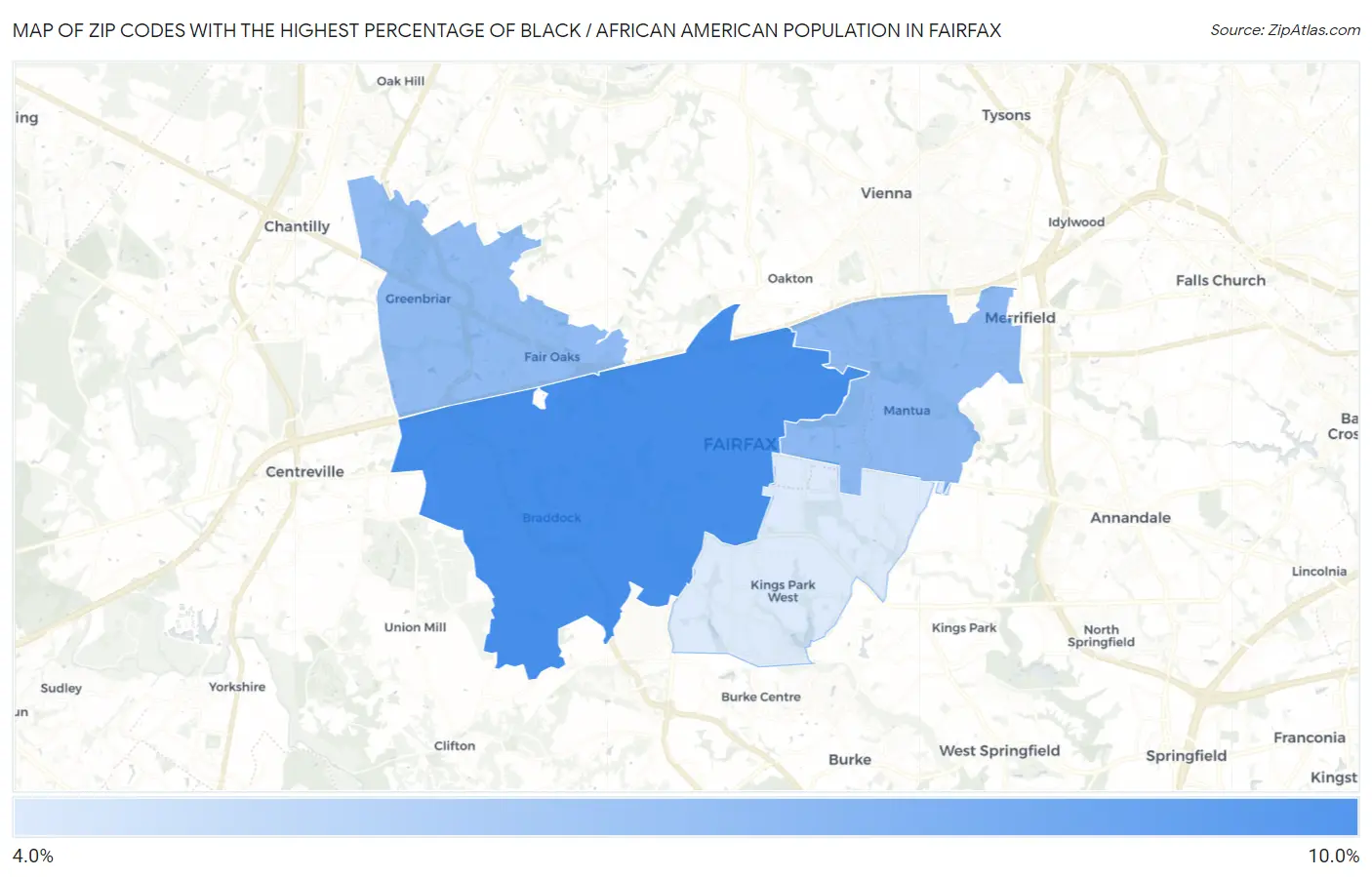 Zip Codes with the Highest Percentage of Black / African American Population in Fairfax Map