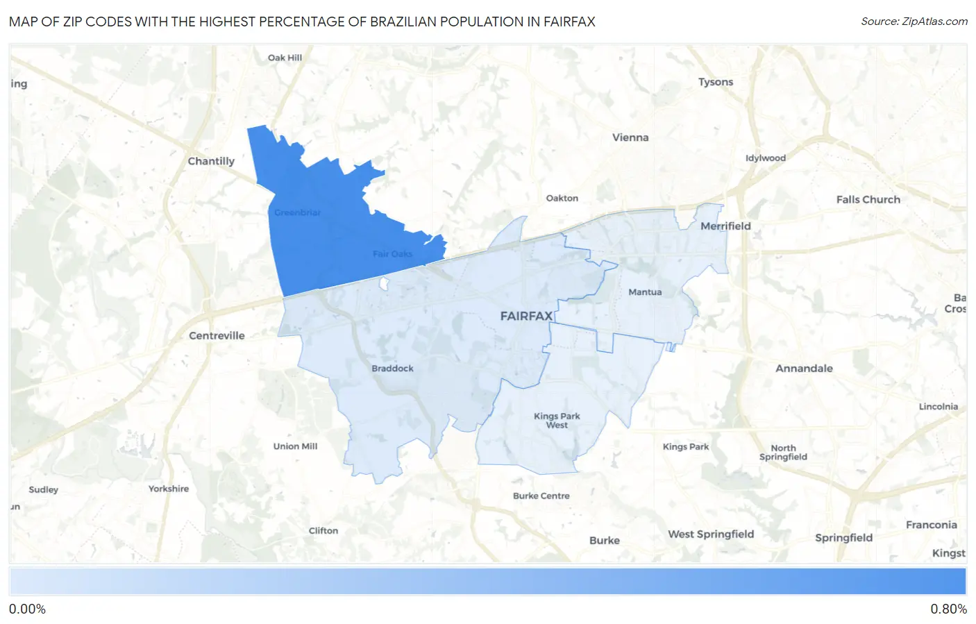 Zip Codes with the Highest Percentage of Brazilian Population in Fairfax Map