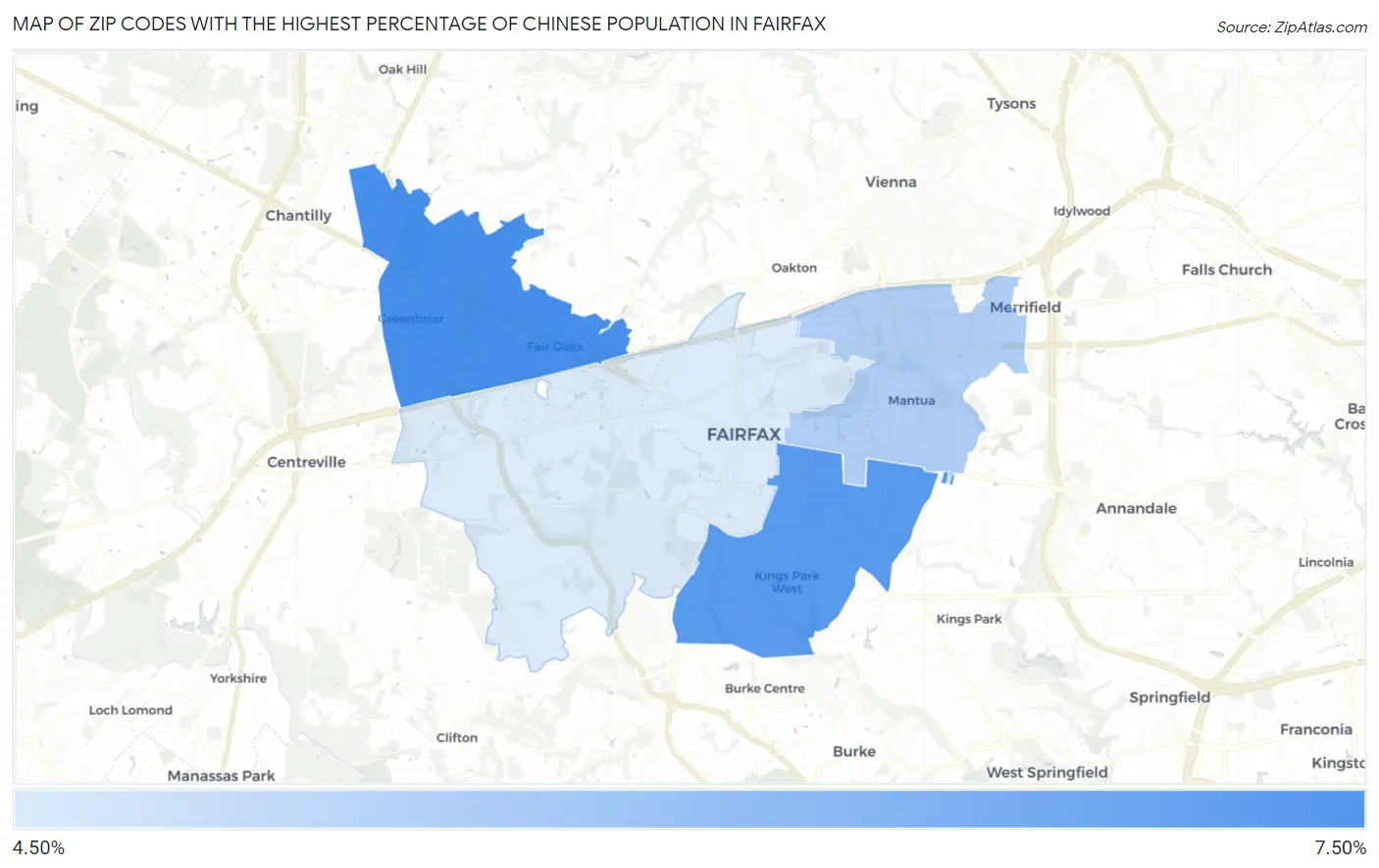 Zip Codes with the Highest Percentage of Chinese Population in Fairfax Map