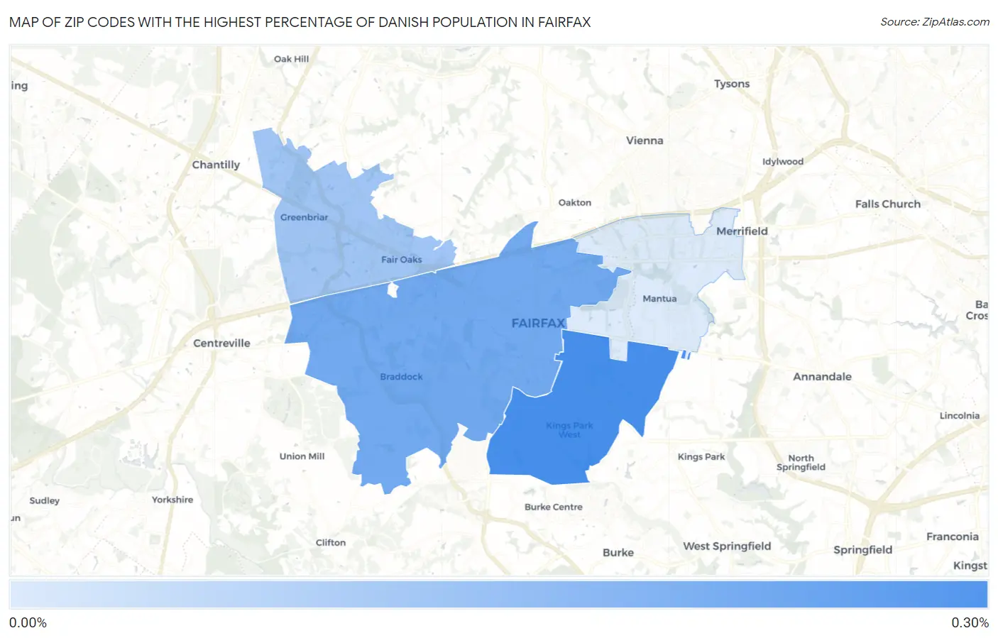 Zip Codes with the Highest Percentage of Danish Population in Fairfax Map