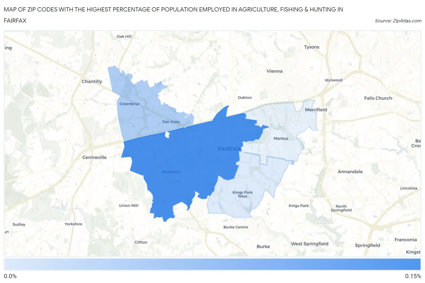 Zip Codes with the Highest Percentage of Population Employed in Agriculture, Fishing & Hunting in Fairfax Map