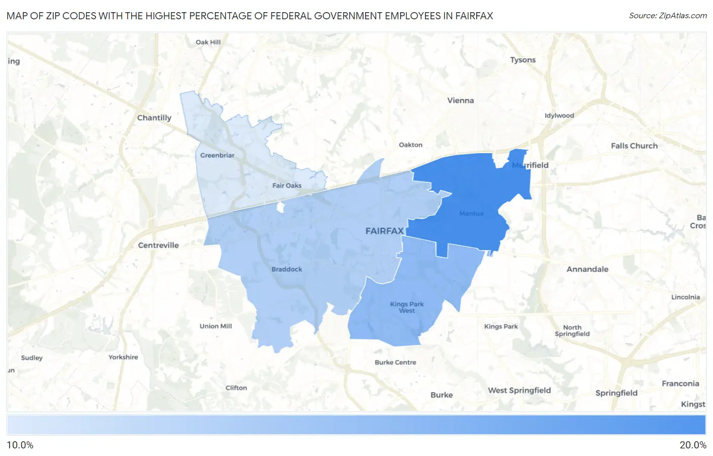 Zip Codes with the Highest Percentage of Federal Government Employees in Fairfax Map