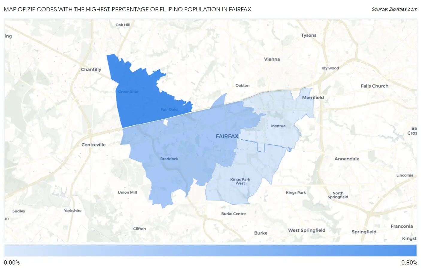 Zip Codes with the Highest Percentage of Filipino Population in Fairfax Map