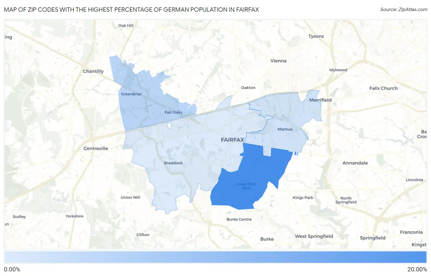 Zip Codes with the Highest Percentage of German Population in Fairfax Map