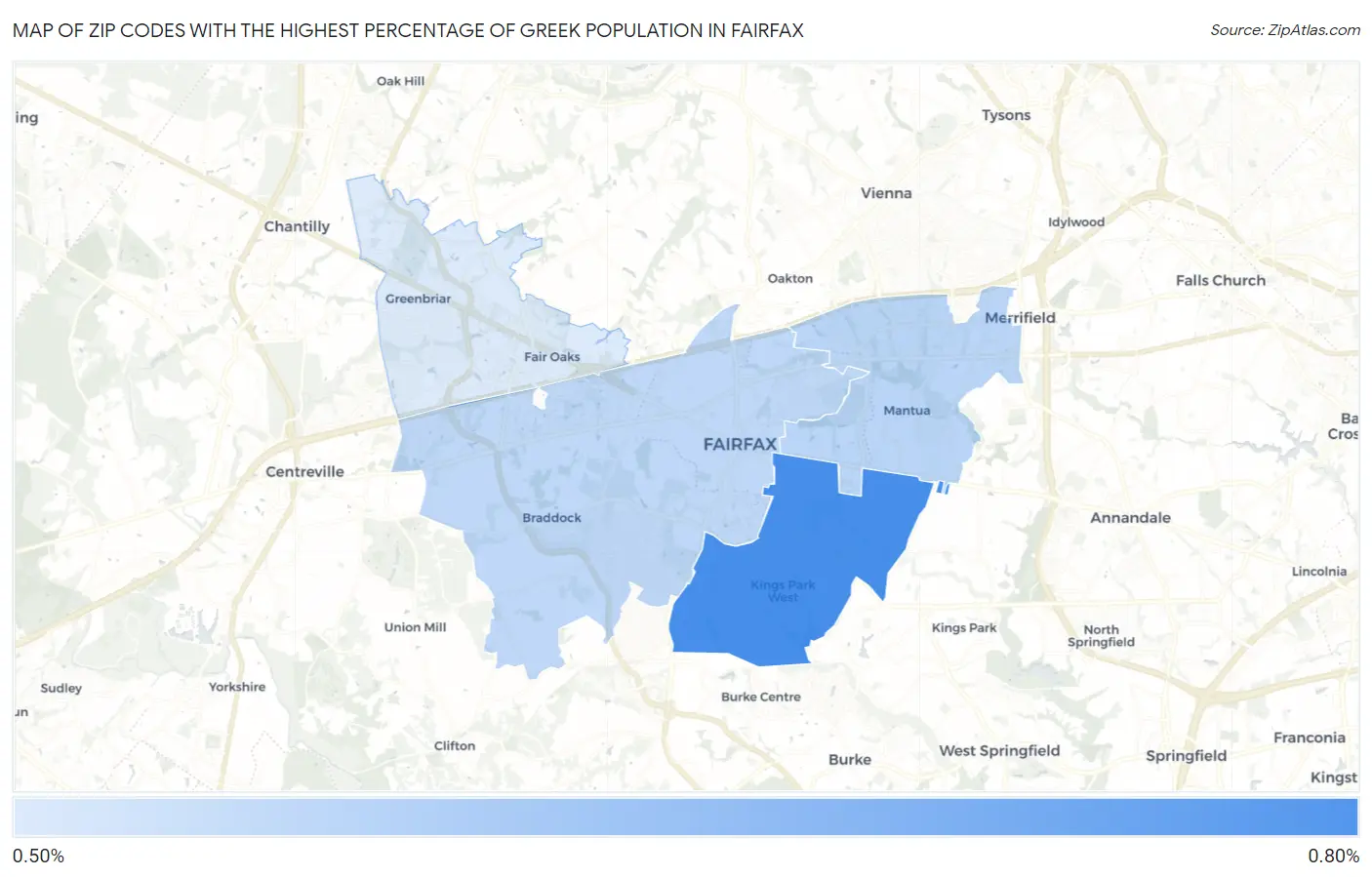 Zip Codes with the Highest Percentage of Greek Population in Fairfax Map