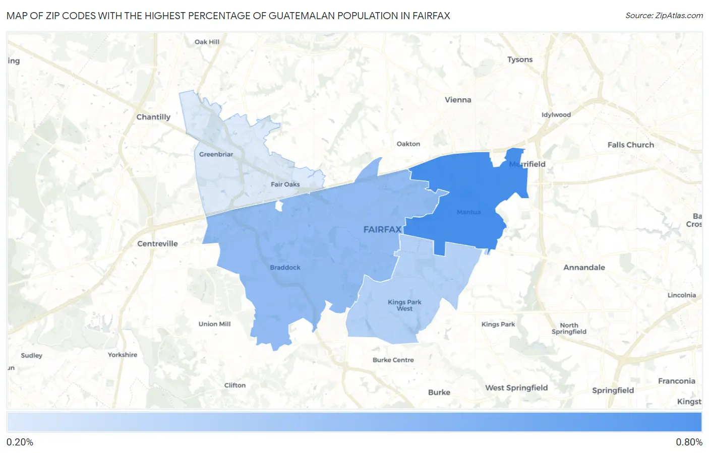 Zip Codes with the Highest Percentage of Guatemalan Population in Fairfax Map