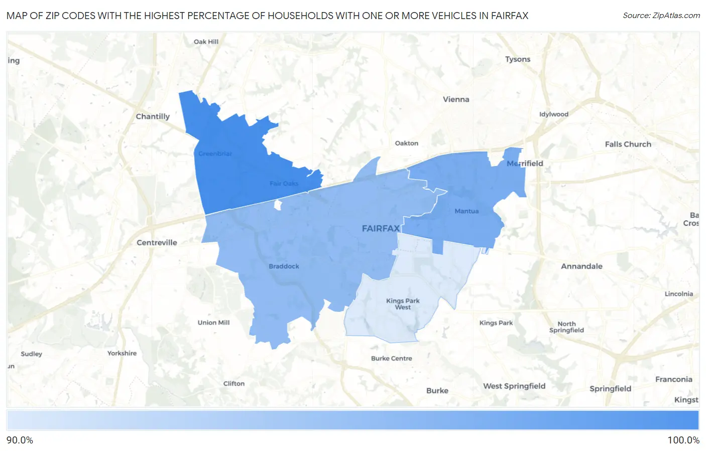 Zip Codes with the Highest Percentage of Households With One or more Vehicles in Fairfax Map
