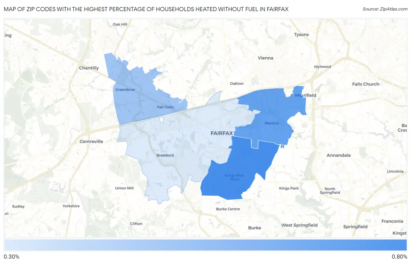 Zip Codes with the Highest Percentage of Households Heated without Fuel in Fairfax Map