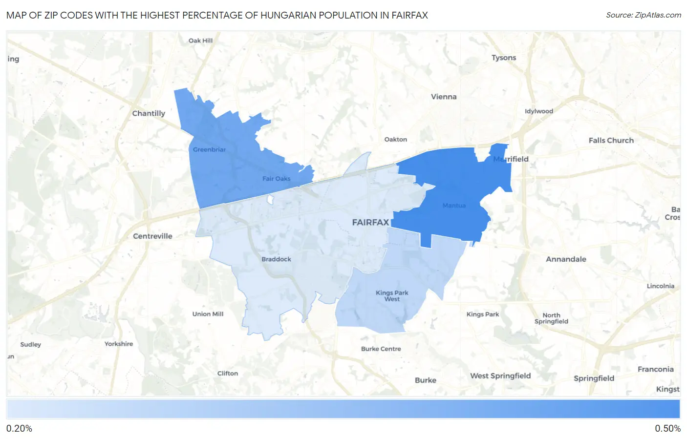 Zip Codes with the Highest Percentage of Hungarian Population in Fairfax Map