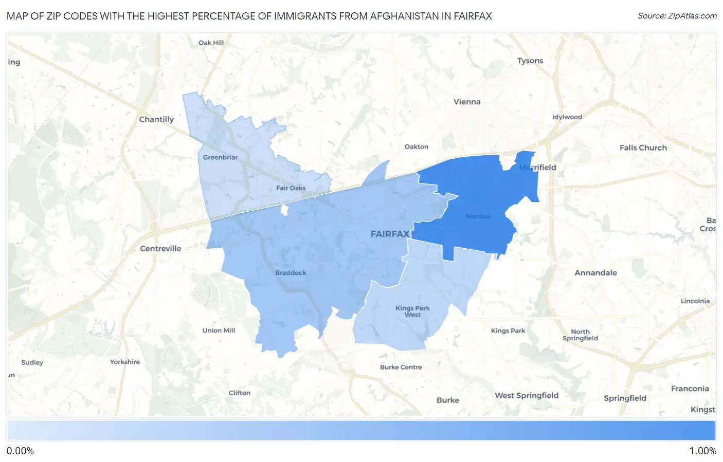 Zip Codes with the Highest Percentage of Immigrants from Afghanistan in Fairfax Map