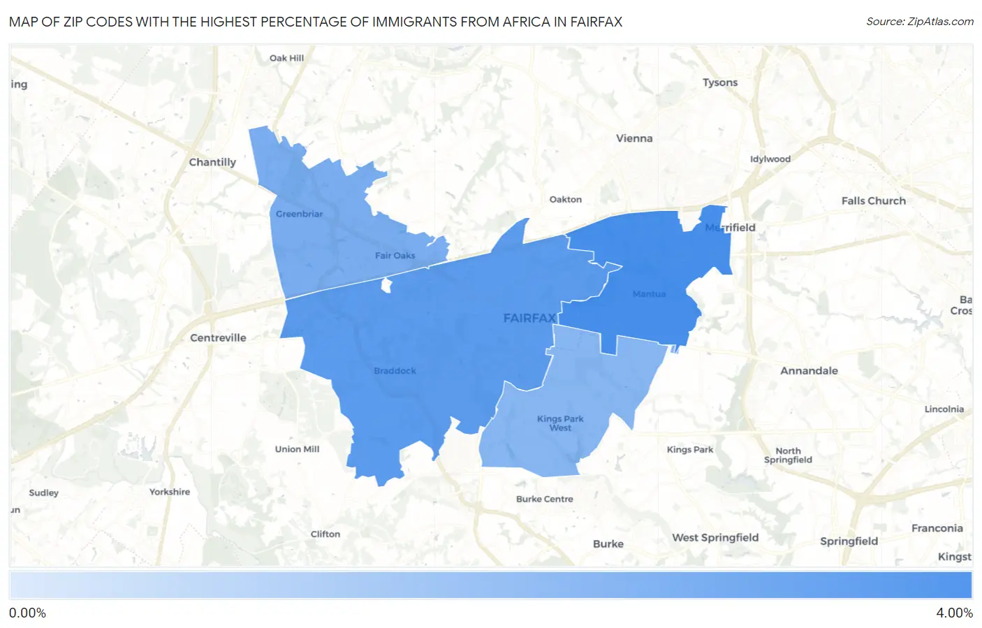 Zip Codes with the Highest Percentage of Immigrants from Africa in Fairfax Map