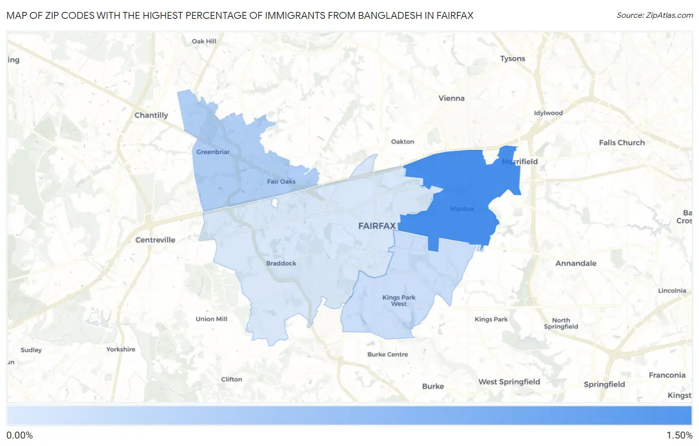 Zip Codes with the Highest Percentage of Immigrants from Bangladesh in Fairfax Map