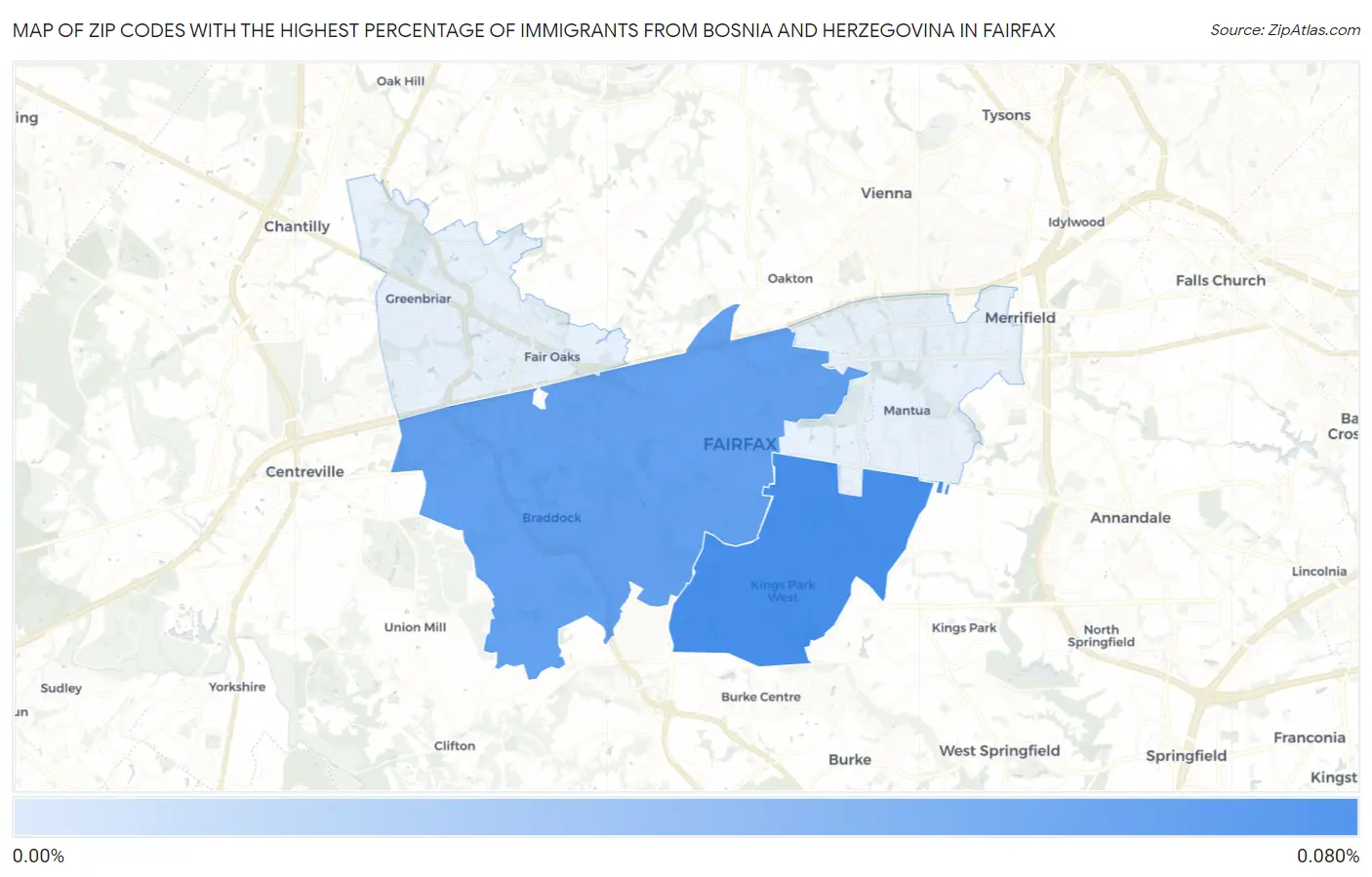 Zip Codes with the Highest Percentage of Immigrants from Bosnia and Herzegovina in Fairfax Map