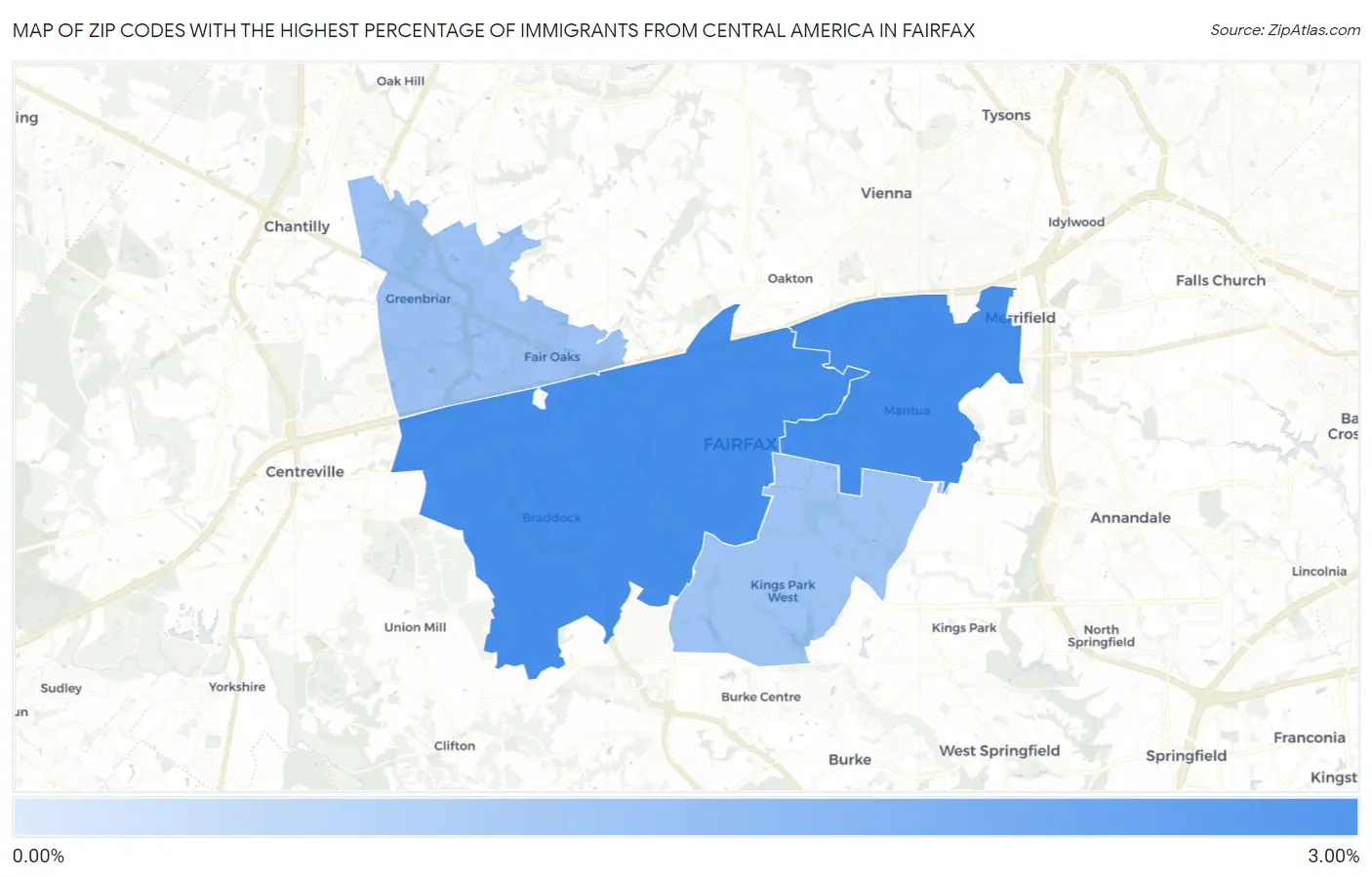 Zip Codes with the Highest Percentage of Immigrants from Central America in Fairfax Map