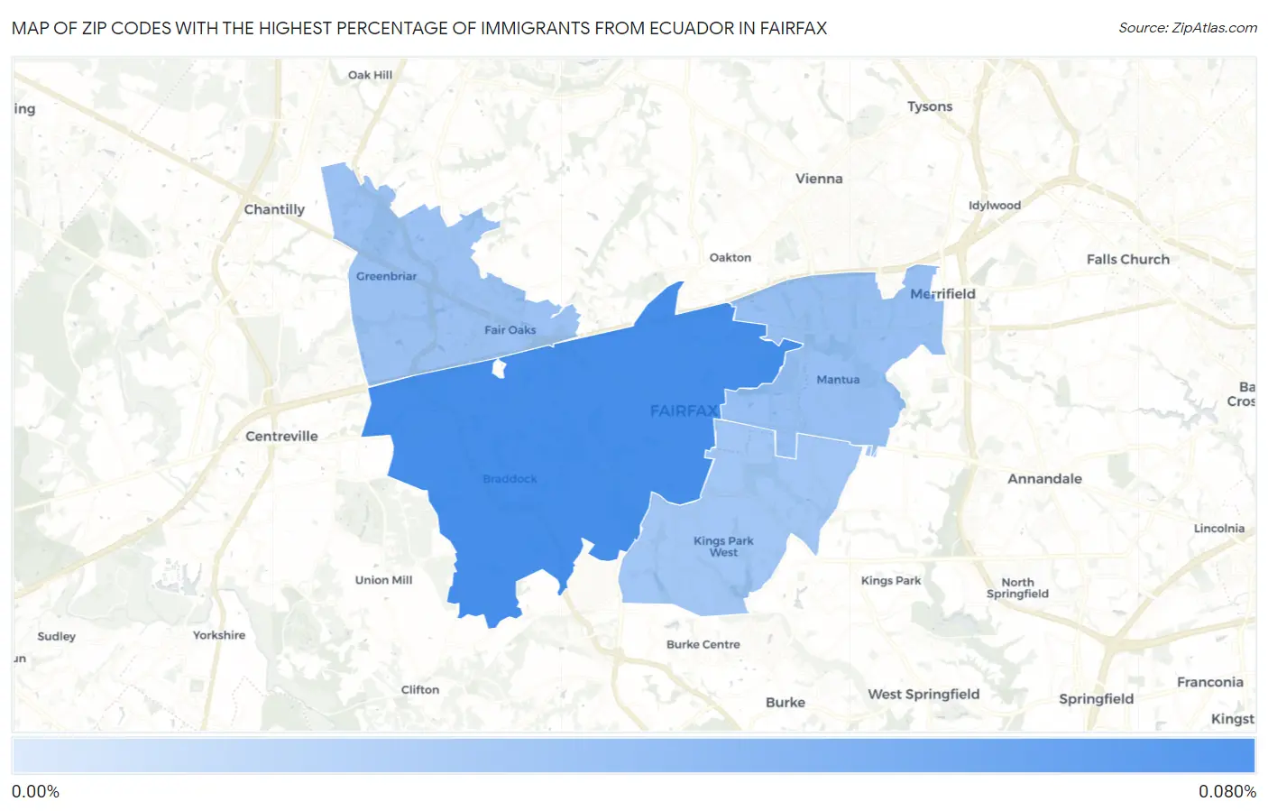 Zip Codes with the Highest Percentage of Immigrants from Ecuador in Fairfax Map