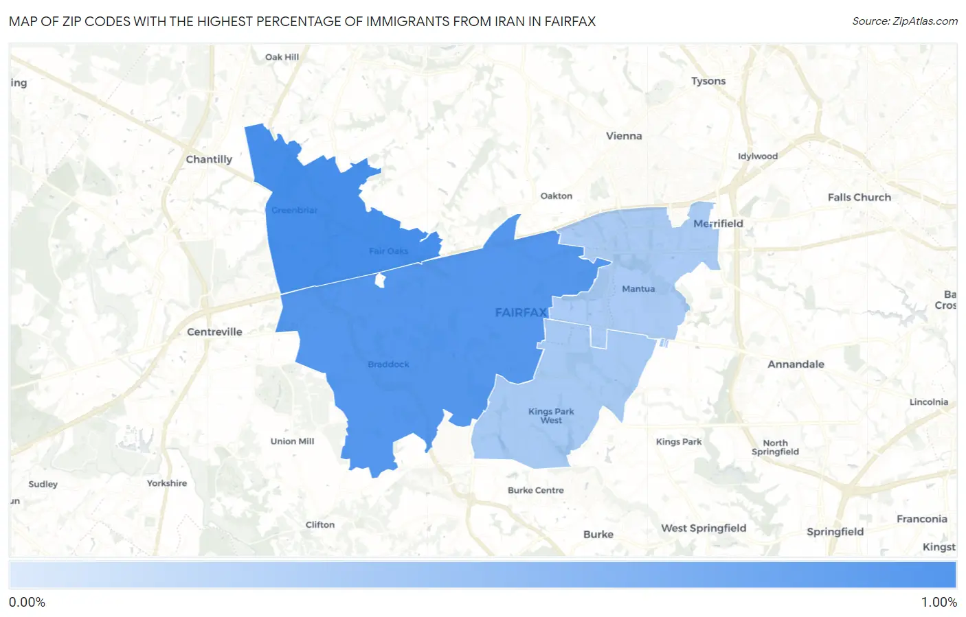 Zip Codes with the Highest Percentage of Immigrants from Iran in Fairfax Map