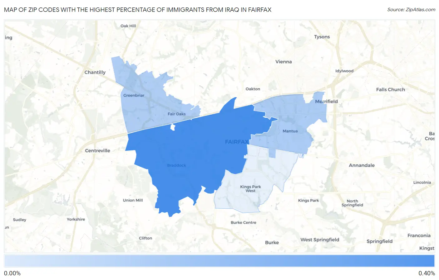 Zip Codes with the Highest Percentage of Immigrants from Iraq in Fairfax Map
