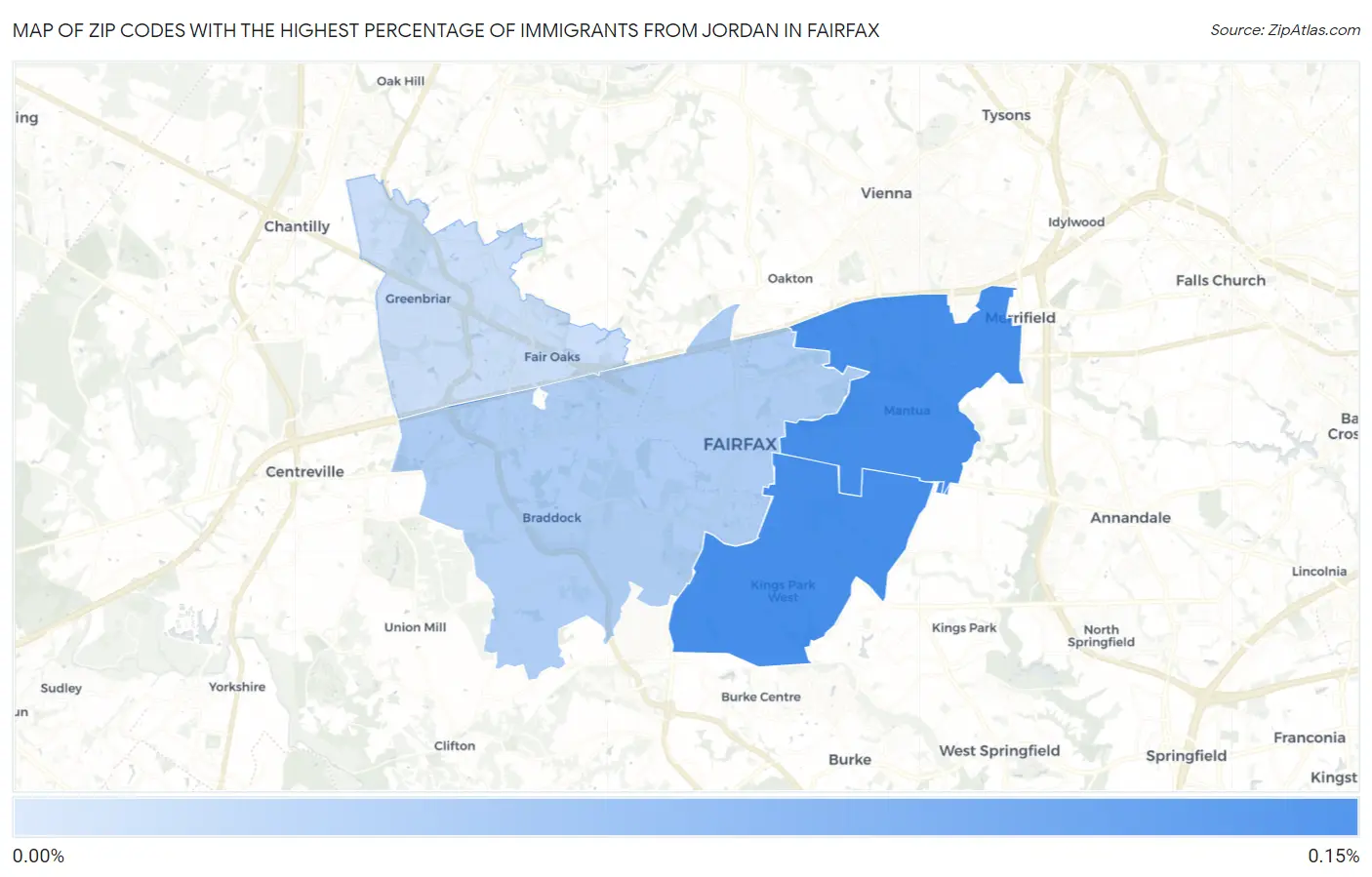 Zip Codes with the Highest Percentage of Immigrants from Jordan in Fairfax Map
